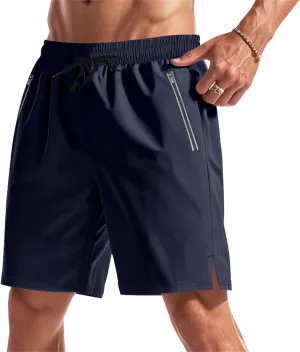 Mens Athletic Shorts Elastic Waist Quick Dry Running Short with Pockets Fluorescent Stretch Workout Shorts for Night Run