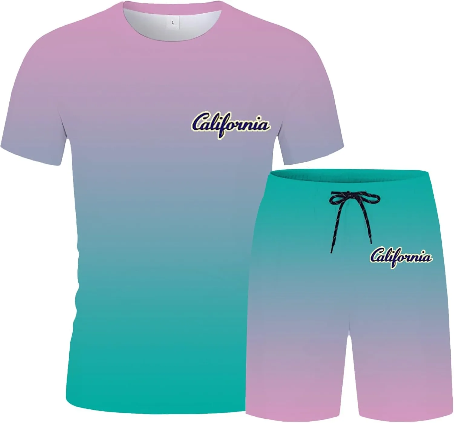 Mens Beach Outfits 2 Piece Shorts Short Sleeve California Print T Shirt And Shorts Set Casual Beach Shorts Tracksuits