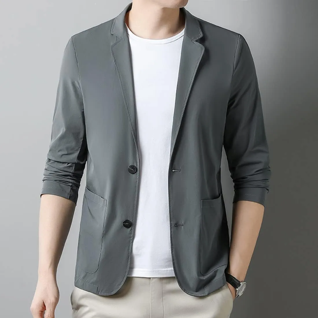 Mens Blazer Ice Silk Men Suit Sport Coat Lightweight Business Casual Blazers Two Buttons Slim Fit Coat for Men