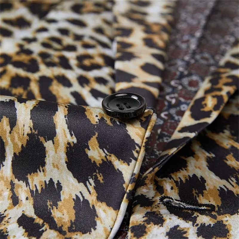 Men's Blazers Leopard Print Notched Lapel Suits Slim Fit Sequins Tuxedo Stylish Sport Coats Jackets