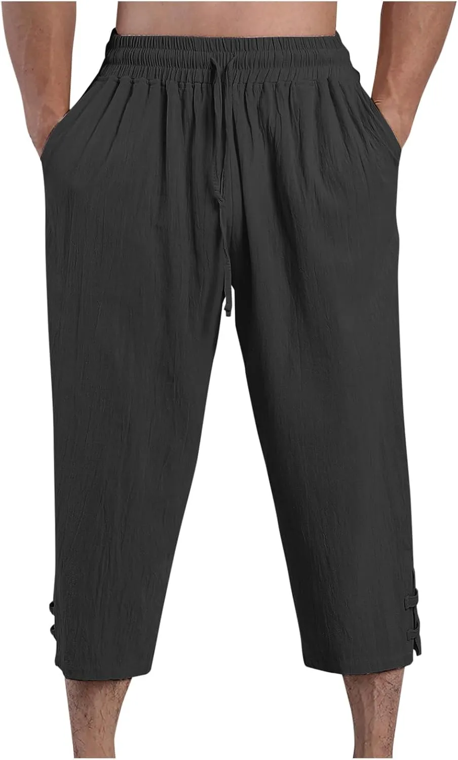 Men's Capri Pants Casual Cropped Pants Elastic Waist Summer Trousers 3/4 Length Summer Beach with Pockets