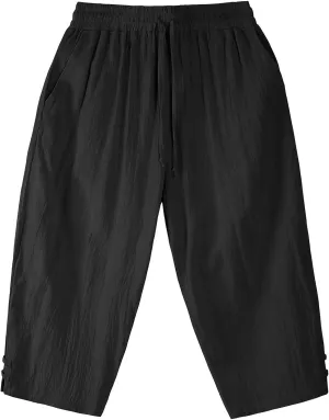 Men's Capri Pants Casual Cropped Pants Elastic Waist Summer Trousers 3/4 Length Summer Beach with Pockets