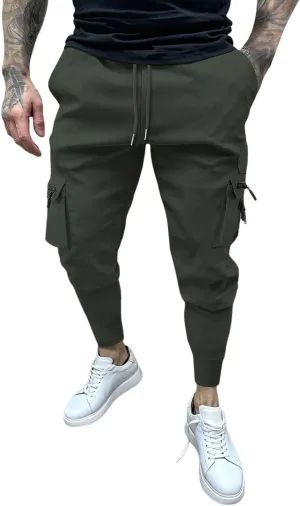 Men's Cargo Jogger Pants Stretch Sweatpants Slim Fit Tactical Pants with Zipper Pockets Casual Trousers Men's Casual Slim Fit Pants Skinny Stretch Dress Slacks #07- Green XX-Large