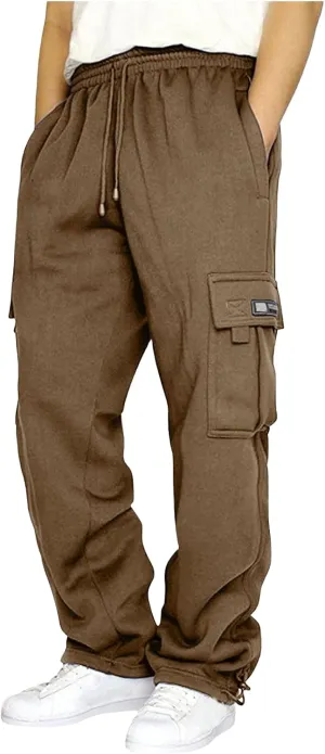 Men's Cargo Sweatpants Casual Drawstring Elastic Waist Pants Open Bottom Athletic Pants Gym Sweatpants with Pockets