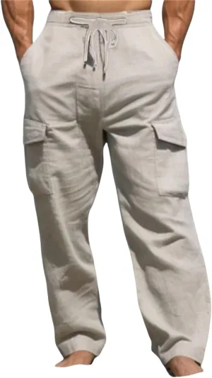 Men's Casual Cargo Pants Elastic Waist Drawstring Baggy Workout Joggers Sweatpants with Side Pockets