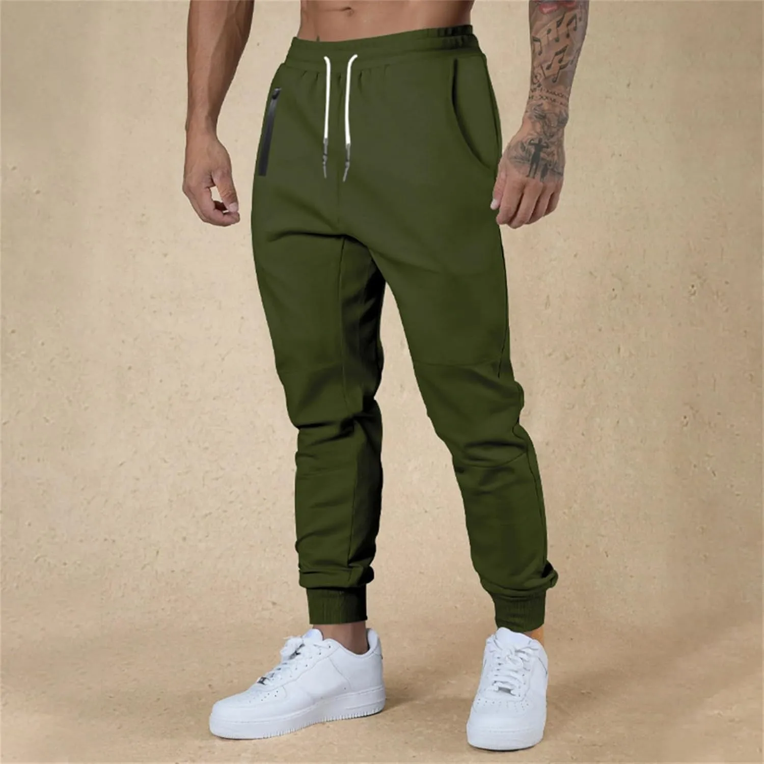 Men's Casual Cargo Pants for Hiking Running Outdoor Drawstring Joggers Sweatpants Sports Tapered Jogging with Pocket
