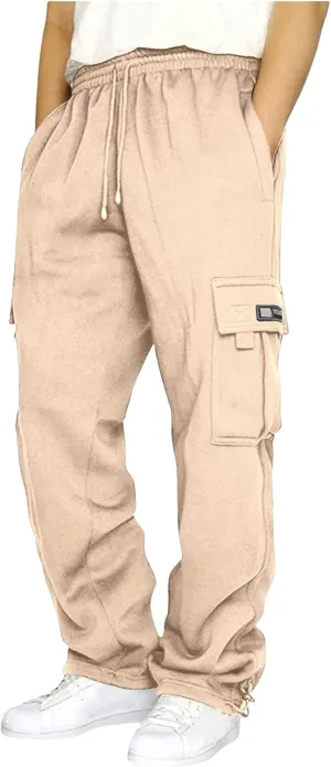 Men's Casual Cargo Sweatpants Elastic Waist Drawstring Pants Stretch Open Bottom Pants Sports Sweatpants with Pockets