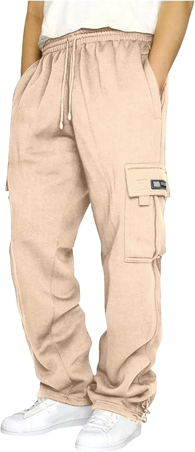 Men's Casual Cargo Sweatpants Elastic Waist Drawstring Pants Stretch Open Bottom Pants Sports Sweatpants with Pockets
