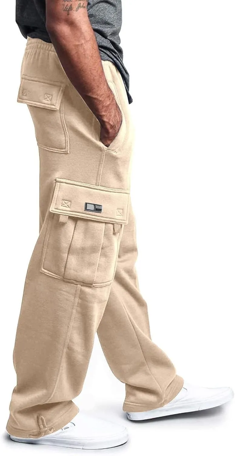 Men's Casual Cargo Sweatpants Elastic Waist Drawstring Pants Stretch Open Bottom Pants Sports Sweatpants with Pockets