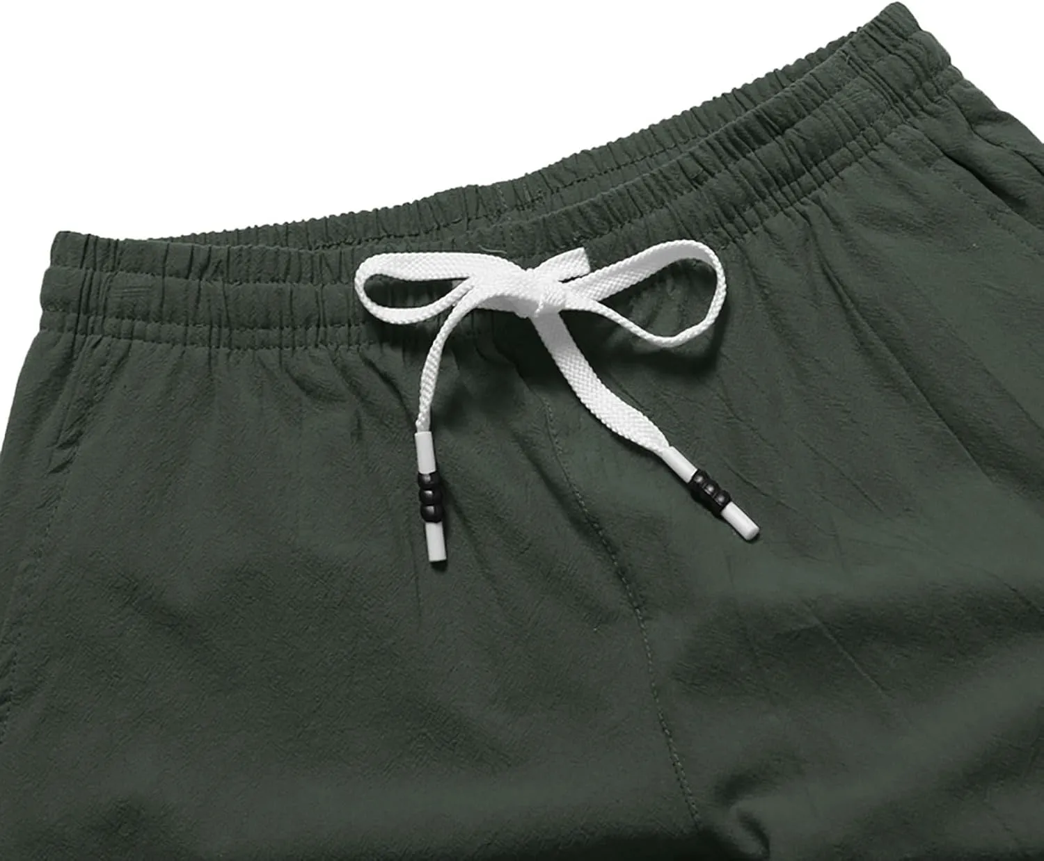 Men's Casual Cotton Linen Shorts Flat Front Trendy Drawstring Beach Shorts Lightweight Stretch Waistband Shorts with Pockets