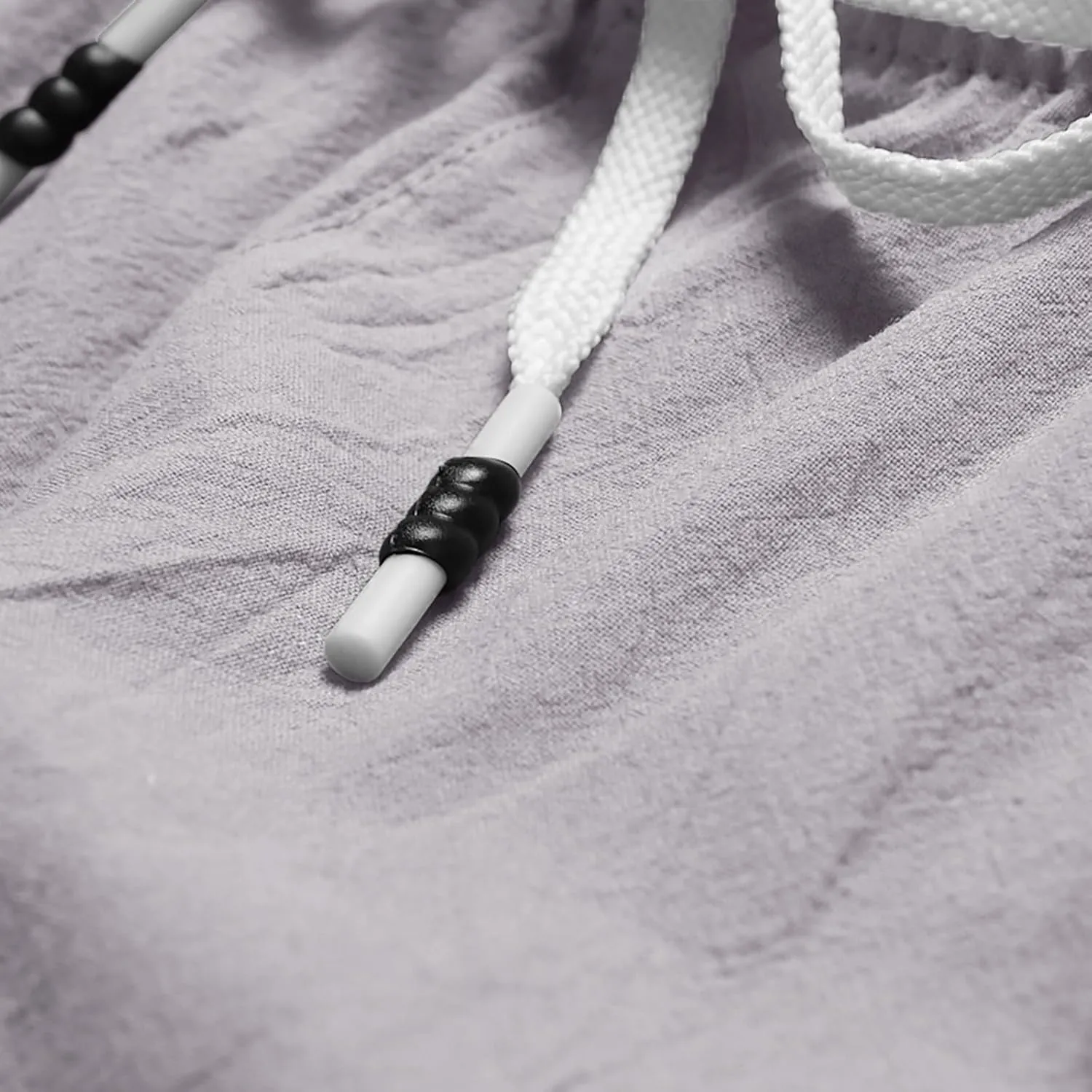 Men's Casual Cotton Linen Shorts Flat Front Trendy Drawstring Beach Shorts Lightweight Stretch Waistband Shorts with Pockets