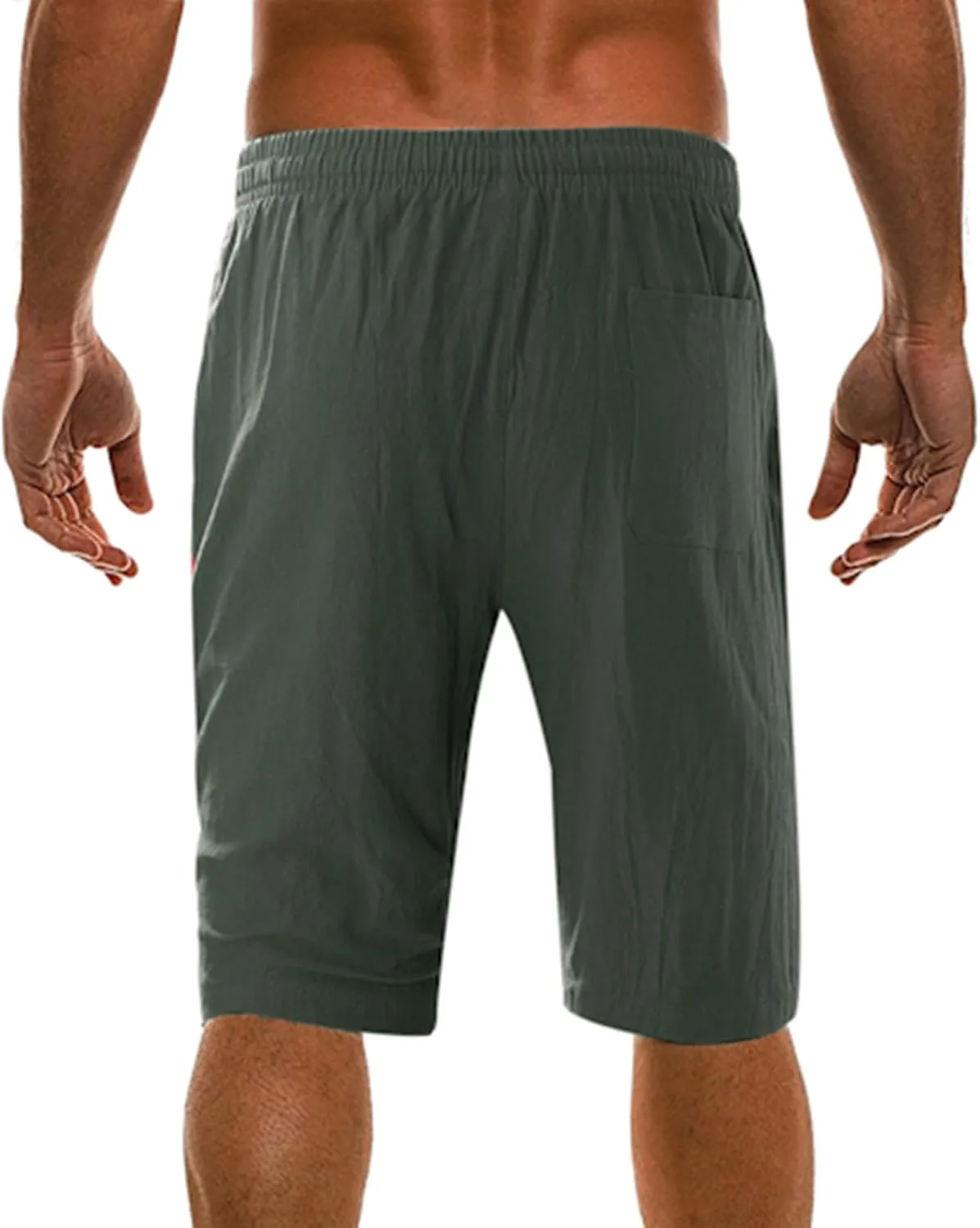 Men's Casual Cotton Linen Shorts Flat Front Trendy Drawstring Beach Shorts Lightweight Stretch Waistband Shorts with Pockets