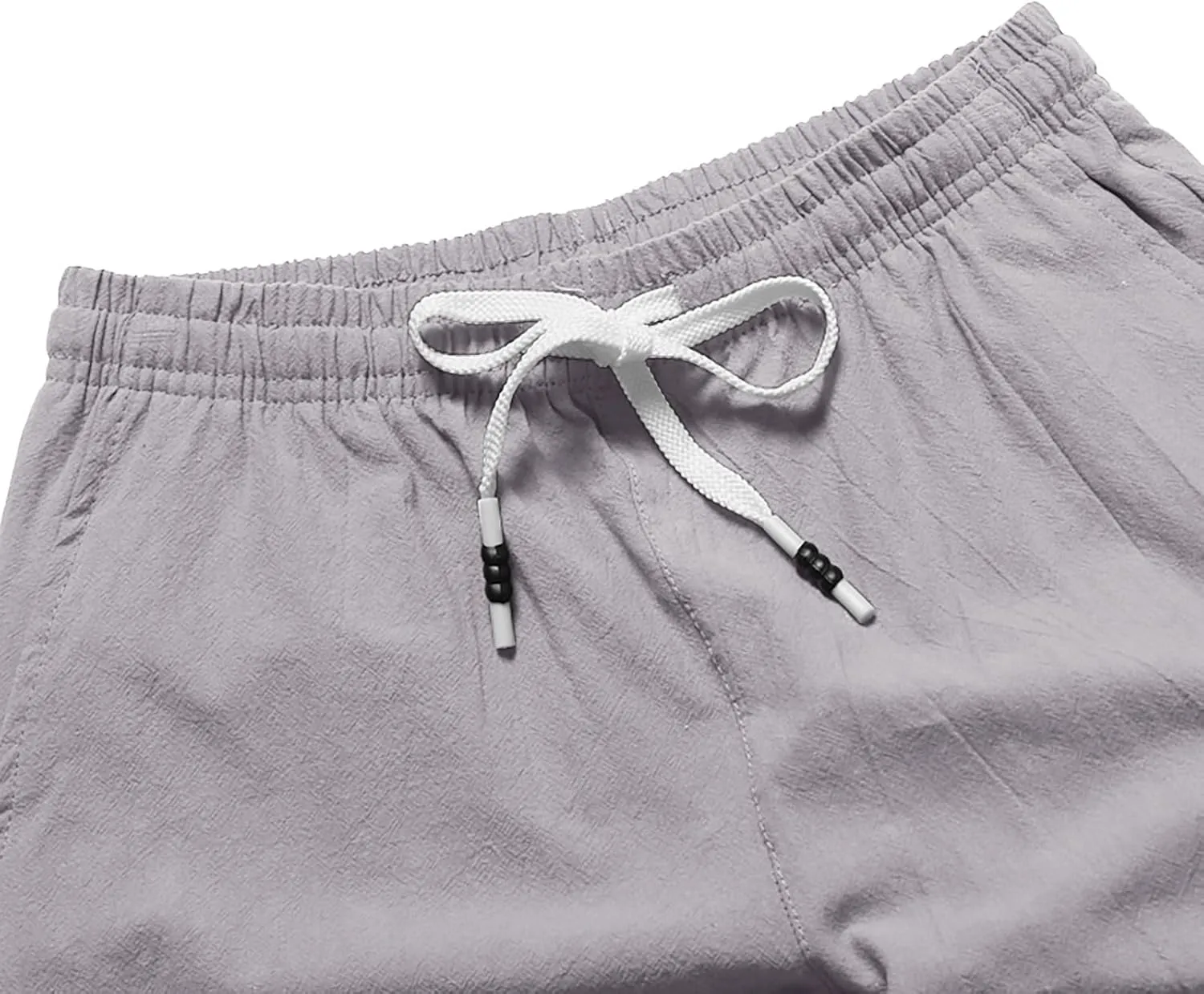 Men's Casual Cotton Linen Shorts Flat Front Trendy Drawstring Beach Shorts Lightweight Stretch Waistband Shorts with Pockets
