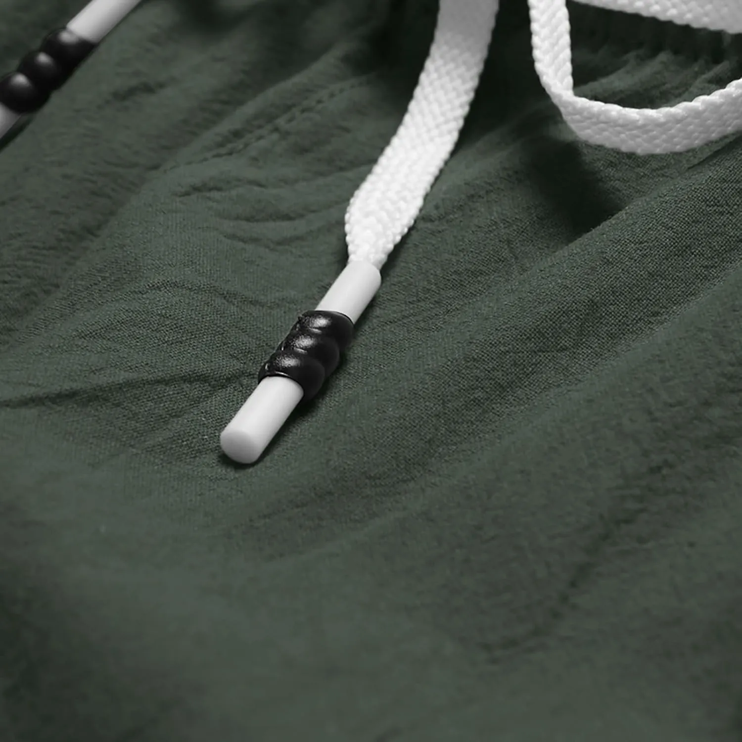 Men's Casual Cotton Linen Shorts Flat Front Trendy Drawstring Beach Shorts Lightweight Stretch Waistband Shorts with Pockets