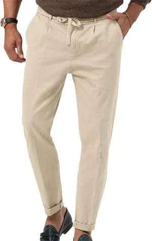 Men's Casual Dress Pants Drawstring Straight Leg Thin Pants Solid Color Business Simple Trousers for Formal Occasion