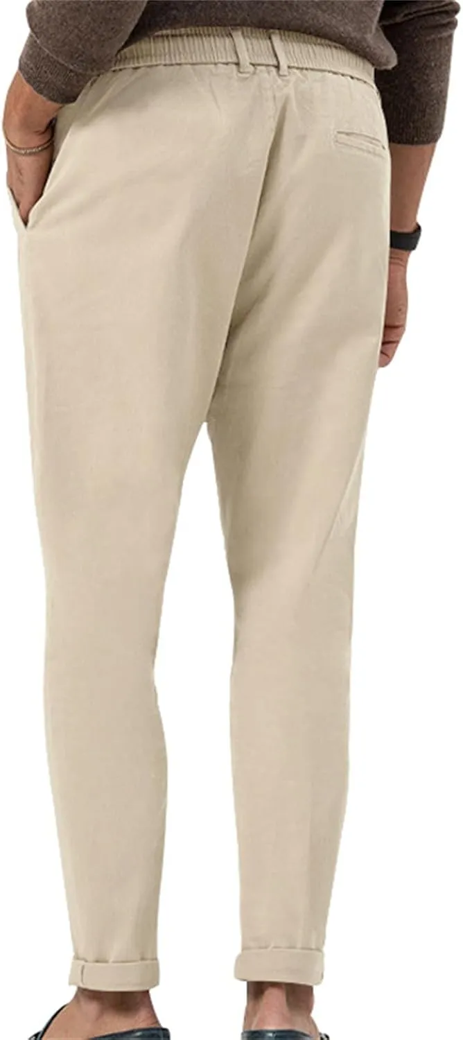 Men's Casual Dress Pants Drawstring Straight Leg Thin Pants Solid Color Business Simple Trousers for Formal Occasion