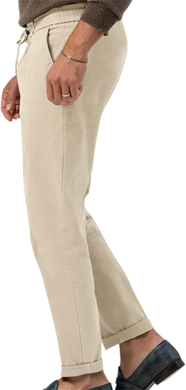 Men's Casual Dress Pants Drawstring Straight Leg Thin Pants Solid Color Business Simple Trousers for Formal Occasion