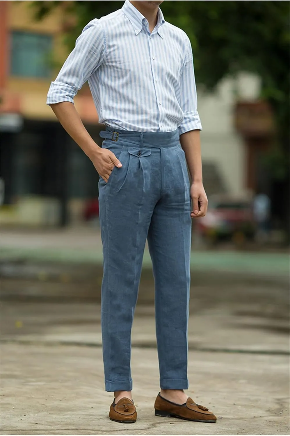 Men's Casual Linen Pant Modern Fit Hemmed Pant Summer Beach Loose Trousers