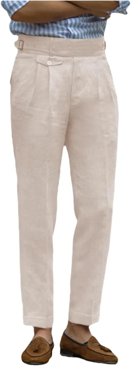 Men's Casual Linen Pant Modern Fit Hemmed Pant Summer Beach Loose Trousers