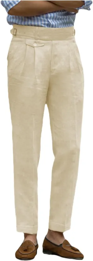 Men's Casual Linen Pant Modern Fit Hemmed Pant Summer Beach Loose Trousers