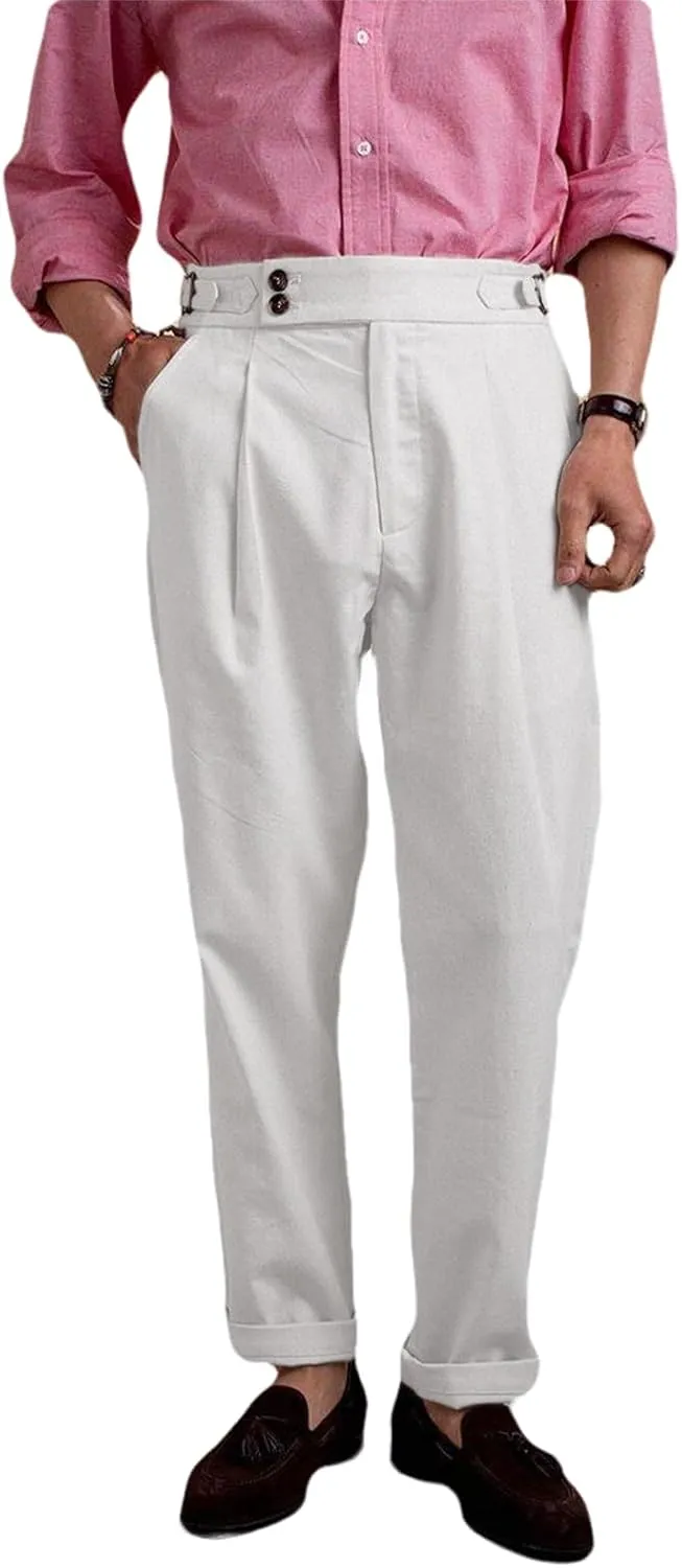 Men's Casual Linen Pants Modern Fit Hemmed Pants Summer Beach Loose Trousers