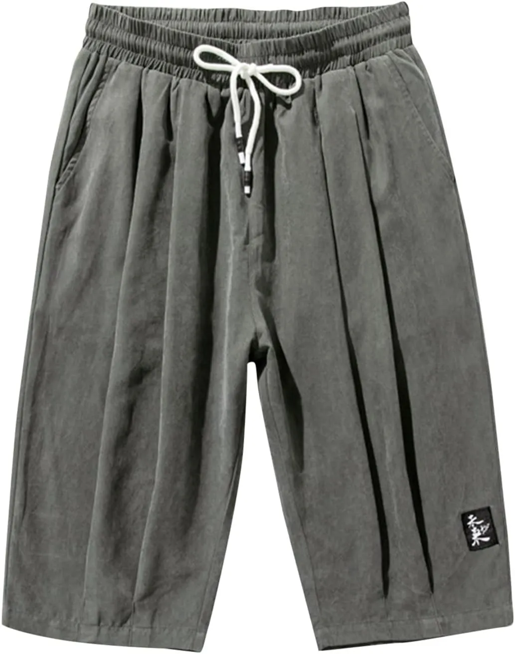 Men's Casual Shorts 3/4 Jogger Capri Pants Breathable Elastic Waist Below Knee Short Pants with Pockets Yoga Harem Pants