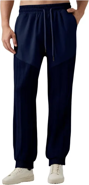 Men's Casual Track Pants Elastic Drawstring Splicing Sweatpant Summer Baggy Simple Sweatpant for Running Golf Travel