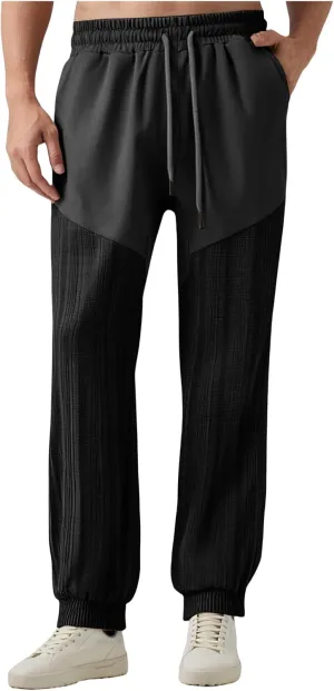 Men's Casual Track Pants Elastic Drawstring Splicing Sweatpant Summer Baggy Simple Sweatpant for Running Golf Travel