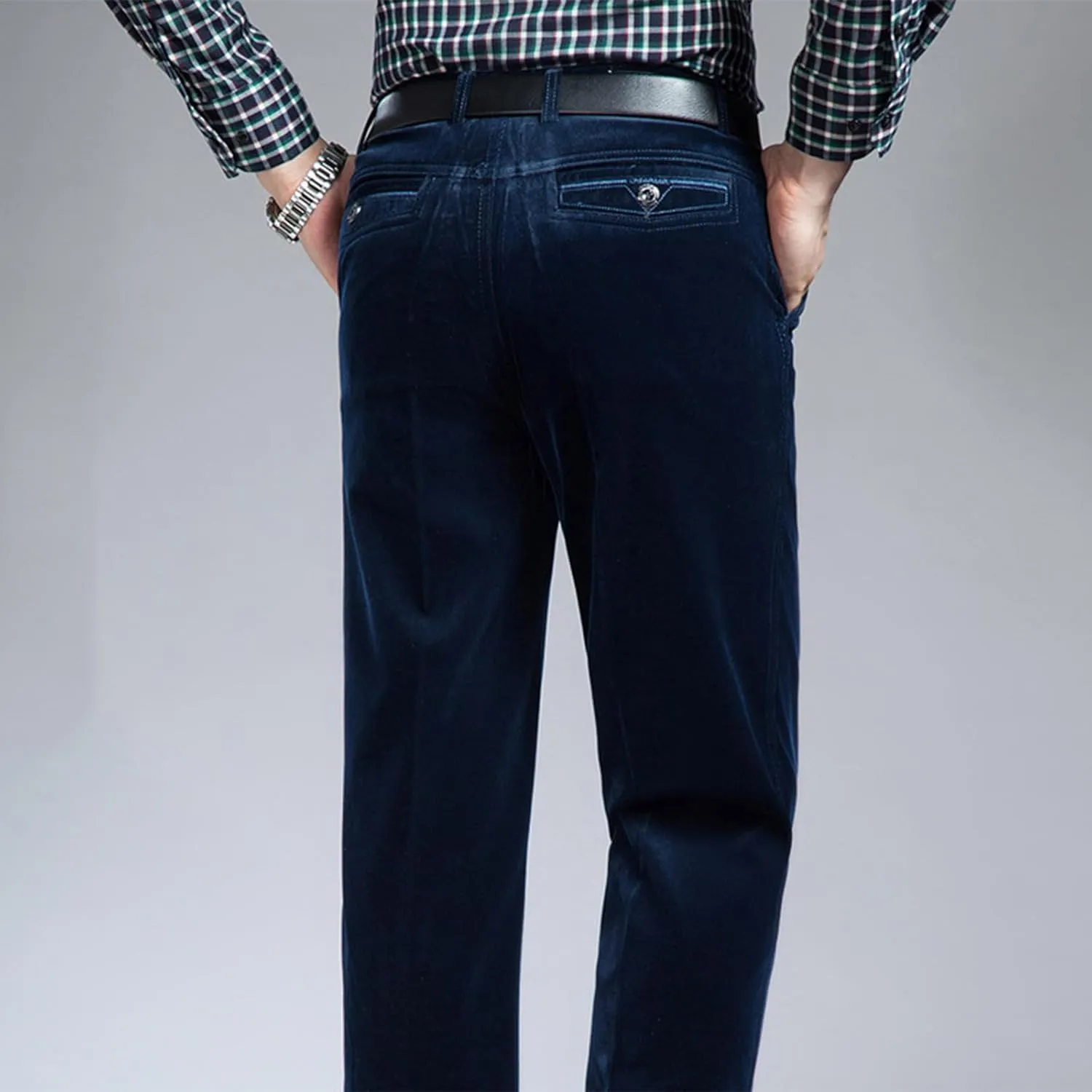 Men's Corduroy Dress Pants Casual Solid Straight Leg Pant 2025 Fashion Stretch Elastic Waist Business Work Trouser
