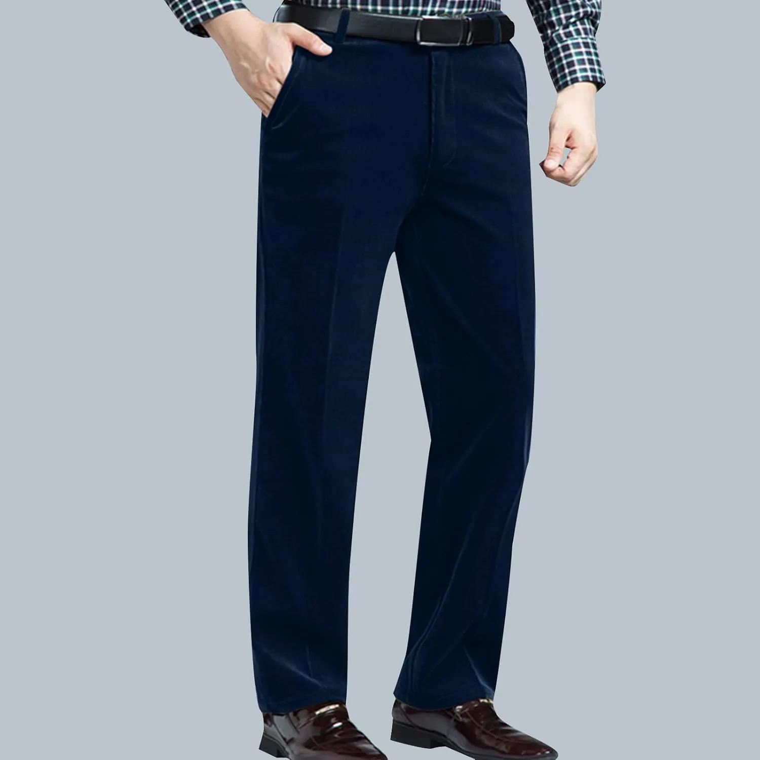 Men's Corduroy Dress Pants Casual Solid Straight Leg Pant 2025 Fashion Stretch Elastic Waist Business Work Trouser