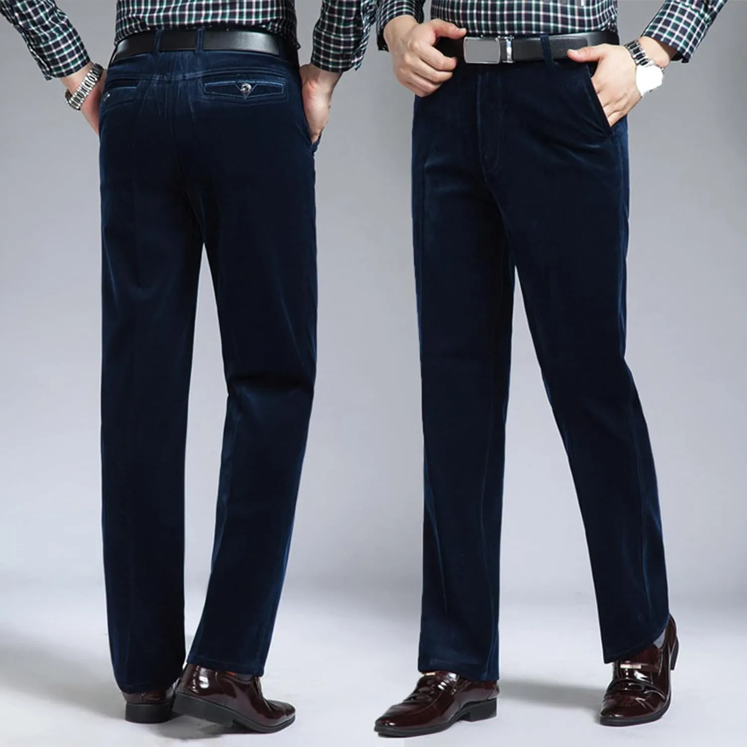 Men's Corduroy Dress Pants Casual Solid Straight Leg Pant 2025 Fashion Stretch Elastic Waist Business Work Trouser