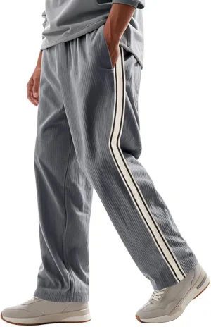 Men's Corduroy Sweatpants Casual Drawstring Stretch Pants Wide Leg Stripes Sweatpant Outdoor Stylish Athletic Pants