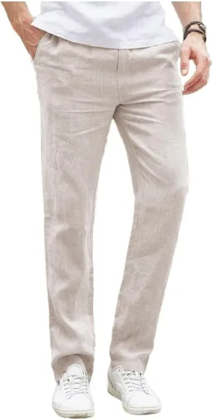 Mens Cotton Linen Pants Fit Dress Pants Work Business Casual Pants