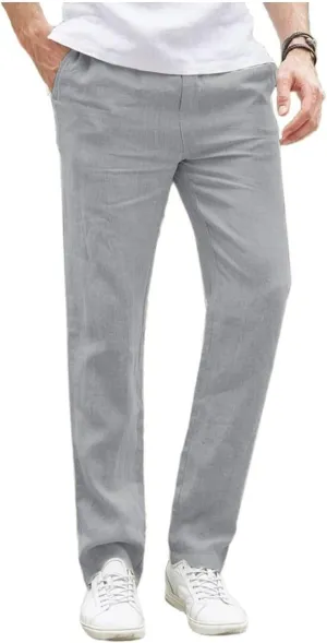 Mens Cotton Linen Pants Fit Dress Pants Work Business Casual Pants