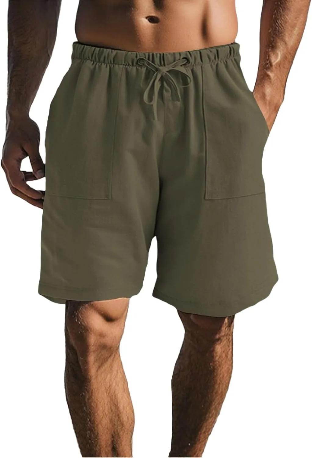 Mens Cotton Linen Shorts Casual Loose Fit Drawstring Elastic Waist 7Inch Inseam Shorts Stretch Summer Beach Wear