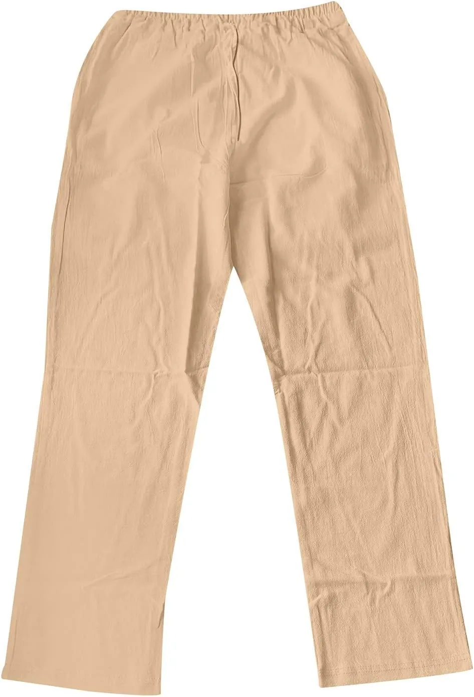 Men's Drawstring Linen Pants Beach Casual Elastic Waist Stylish Yoga Pants Summer Comfort Loose Trousers with Pockets