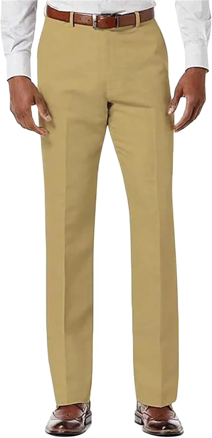 Mens Dress Pants Straight Slacks Comfort Classic Regular Fit Casual Expandable Waist Slim Solid Fall Suit Trousers