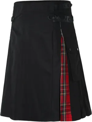 Mens Fashion Casual Scottish Style Plaid Contrast Pocket Pleated Skirt Cute Leisure Comfy Fashion Pleated Skirt