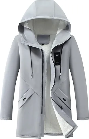 Men's Full Zip Hoodies Autumn Winter Zipper Warm Down Jacket Hooded Plush Solid Color Cotton Coat