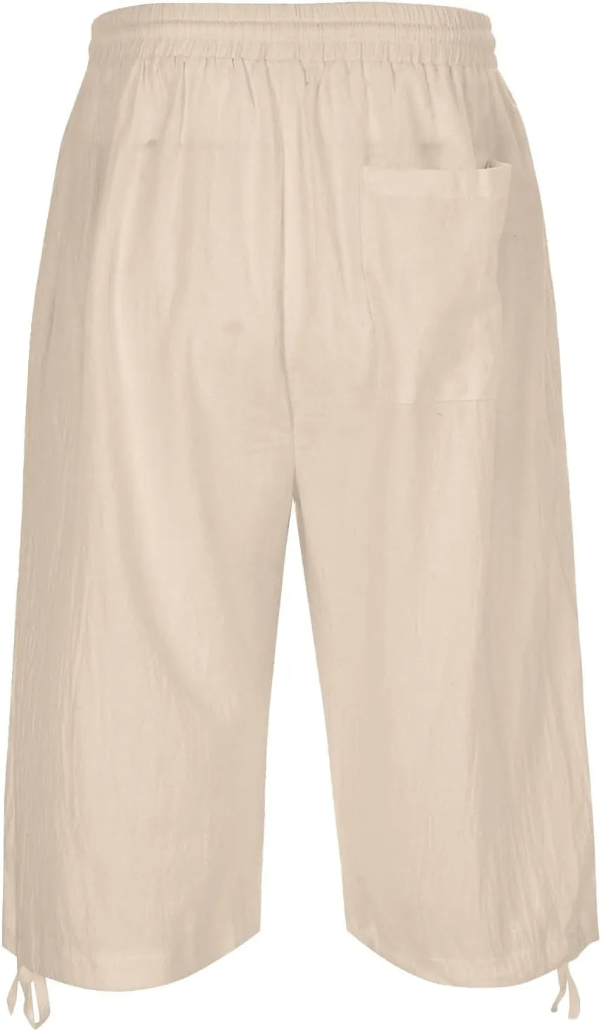 Men's Linen Capri Shorts Casual Baggy Knee Length 3/4 Pants Summer Drawstring Beach Pants Lounge Shorts with Pockets