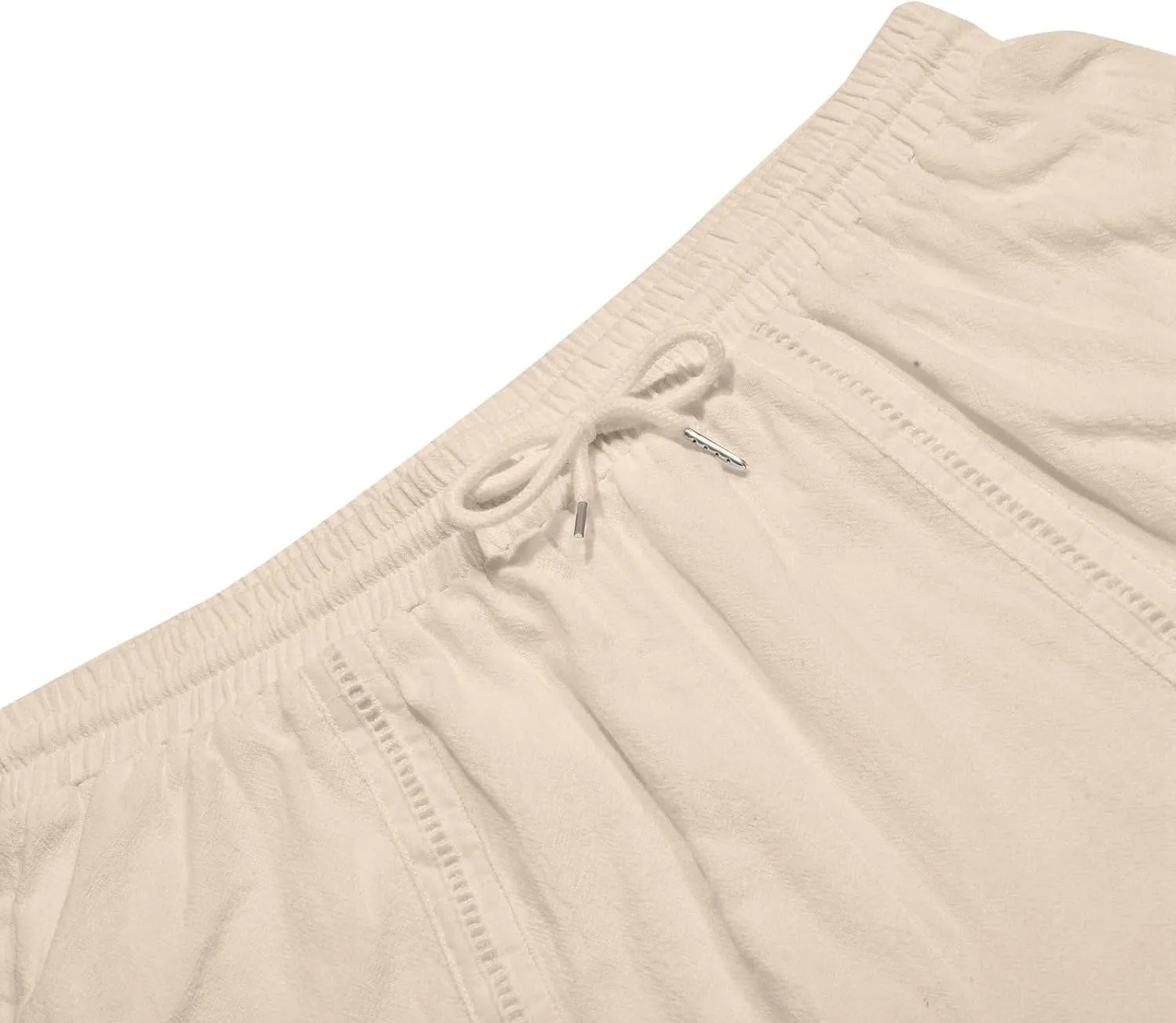 Men's Linen Capri Shorts Casual Baggy Knee Length 3/4 Pants Summer Drawstring Beach Pants Lounge Shorts with Pockets