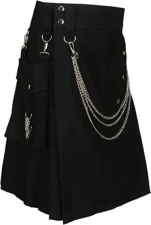 Mens Pleated Skirt Fashion Scottish Style Skirt Zipper Solid Color Twill Leisure Style Comfy Pleated Skirt