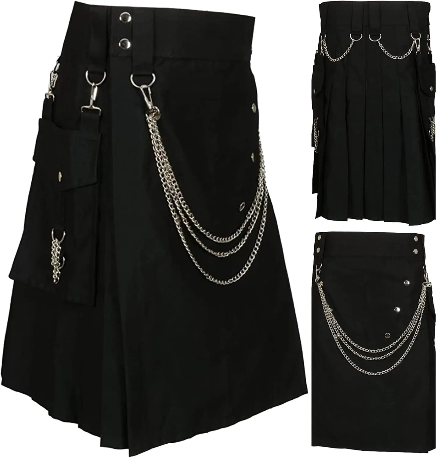 Mens Pleated Skirt Fashion Scottish Style Skirt Zipper Solid Color Twill Leisure Style Comfy Pleated Skirt
