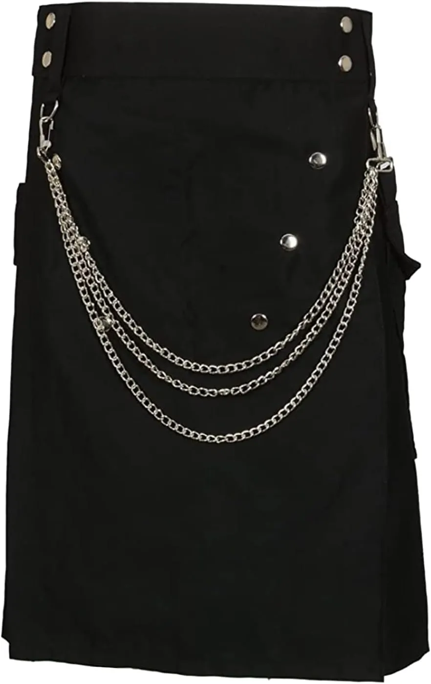 Mens Pleated Skirt Fashion Scottish Style Skirt Zipper Solid Color Twill Leisure Style Comfy Pleated Skirt
