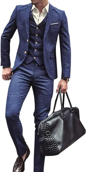 Men's Suits 3 Piece Classic Tweed Herringbone Check Tan Slim Fit Groom Tuxedos Formal Business Suits