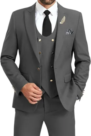 Men's Suits 3 Piece Double Breasted Slim Fit Suits for Men Business Wedding Prom Tuxedo Suit