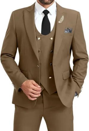 Men's Suits 3 Piece Double Breasted Slim Fit Suits for Men Business Wedding Prom Tuxedo Suit