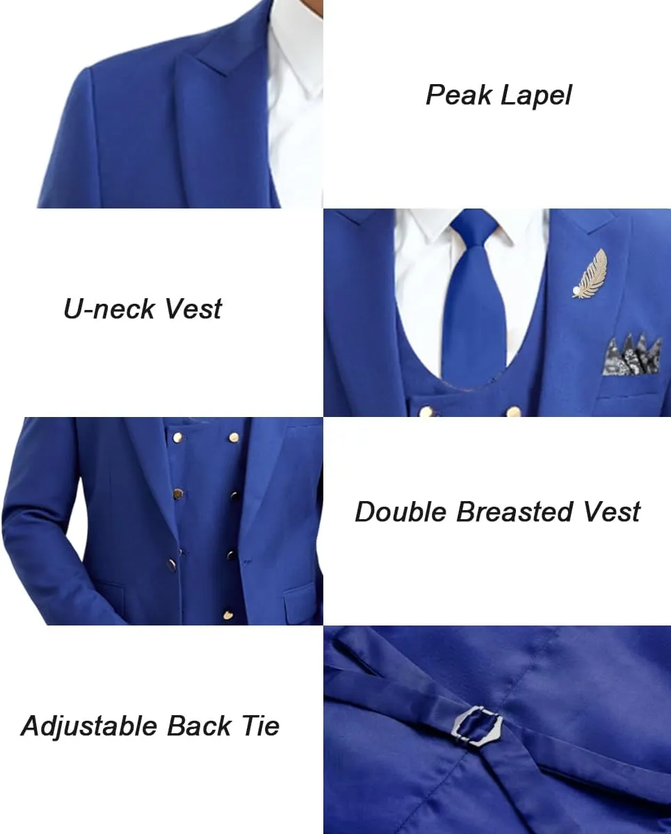 Men's Suits 3 Piece Double Breasted Slim Fit Suits for Men Business Wedding Prom Tuxedo Suit