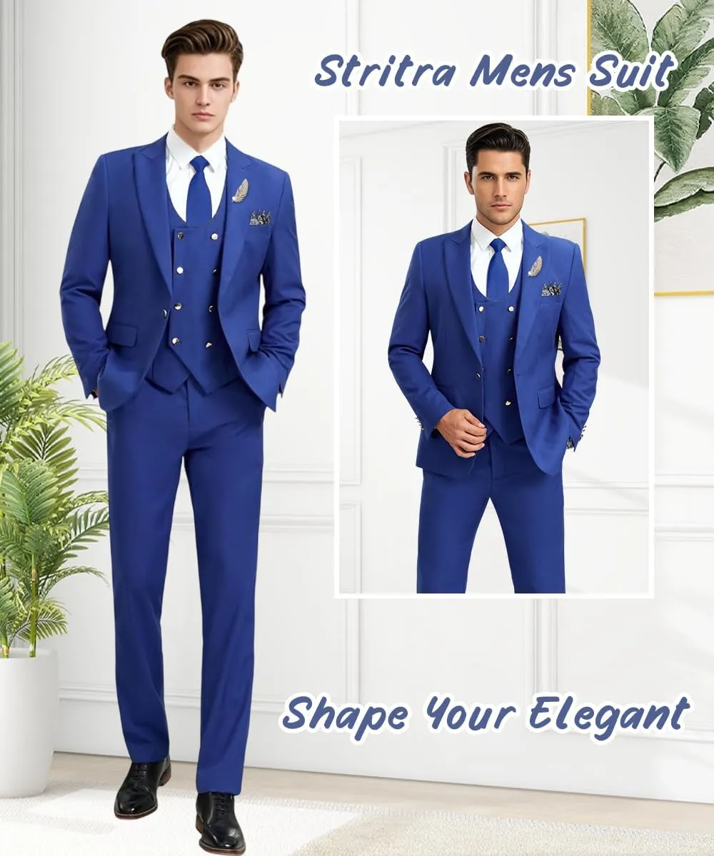 Men's Suits 3 Piece Double Breasted Slim Fit Suits for Men Business Wedding Prom Tuxedo Suit