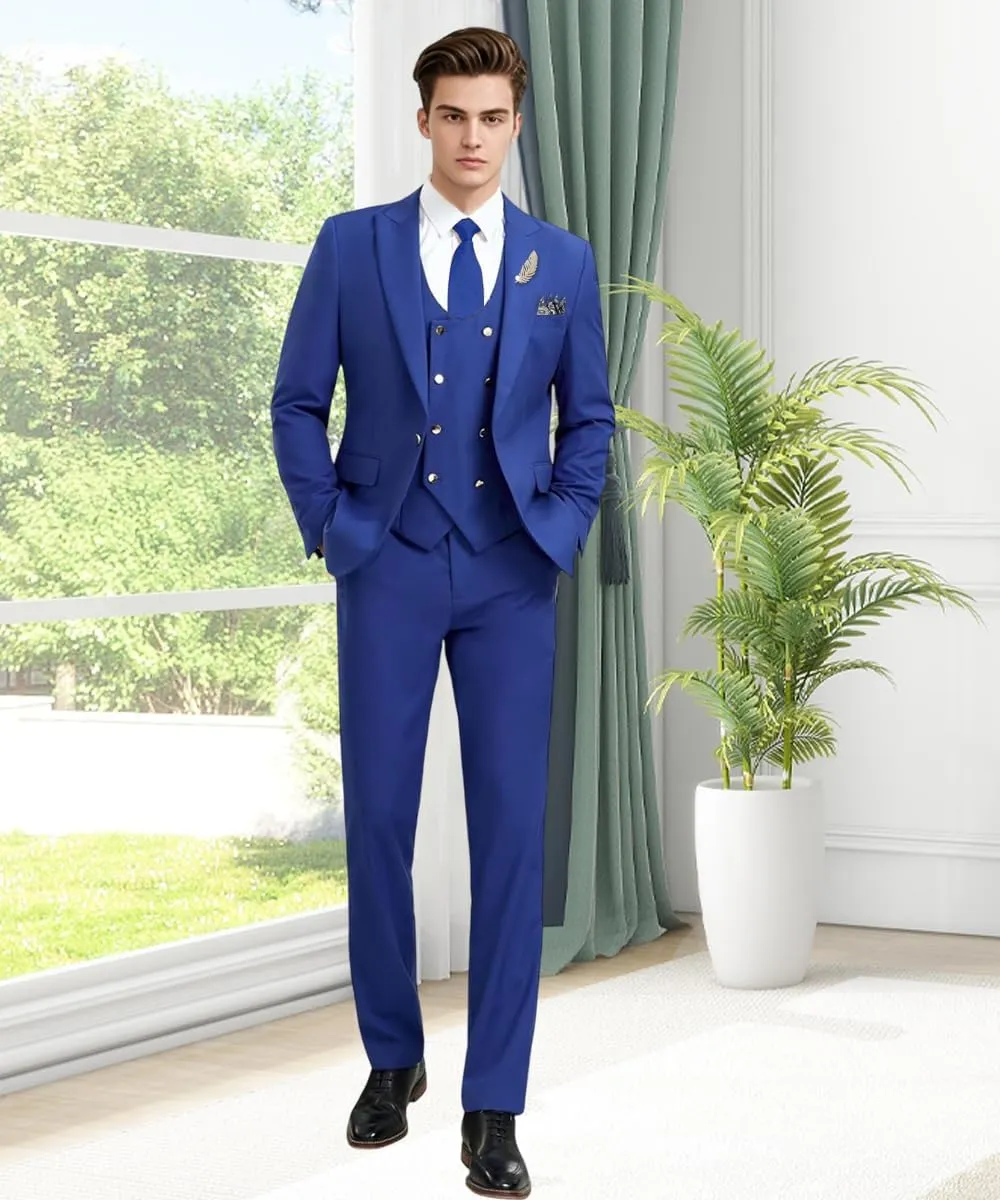 Men's Suits 3 Piece Double Breasted Slim Fit Suits for Men Business Wedding Prom Tuxedo Suit